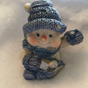 Charming Blue Snowman Figurine